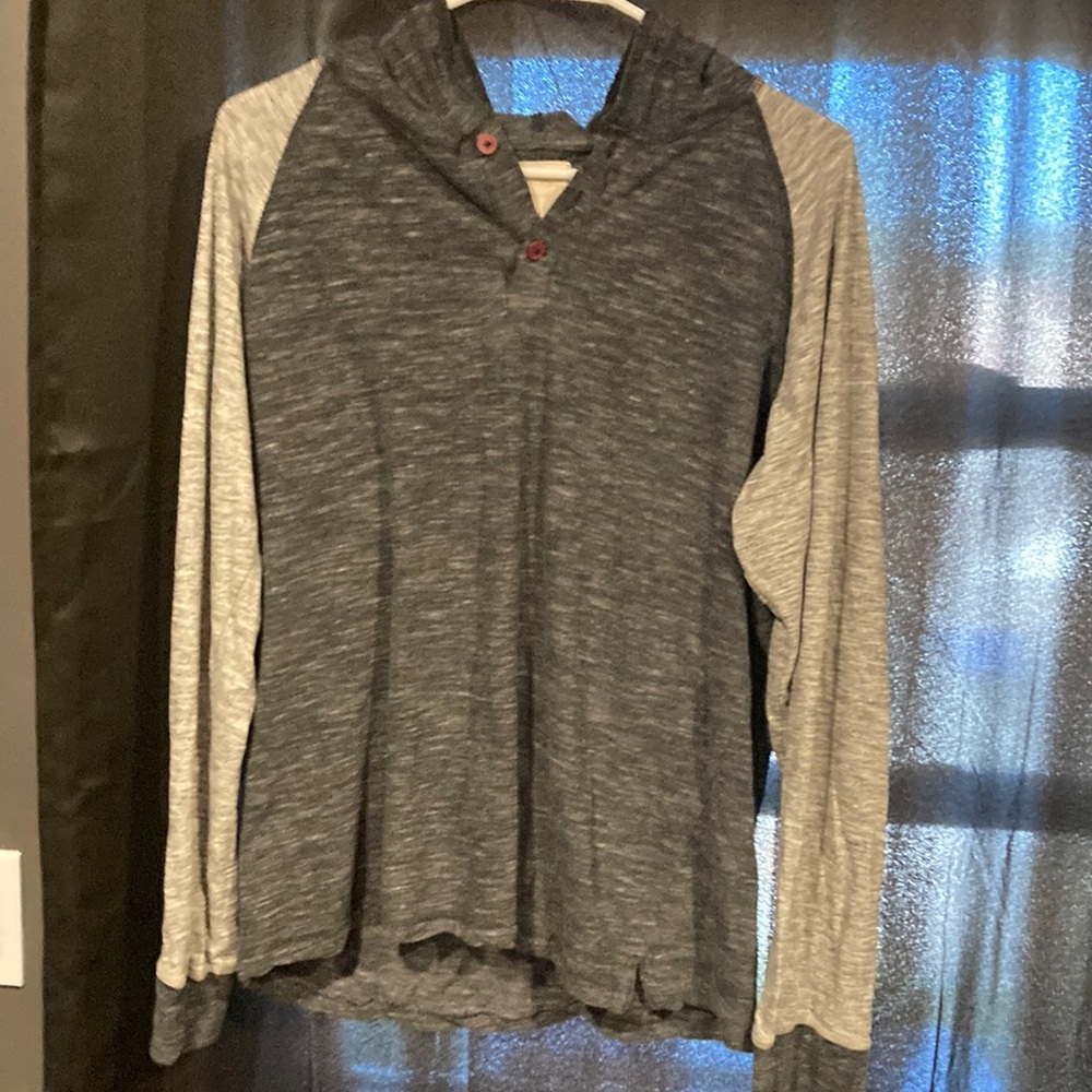 Alpha men Henley hoodie long sleeve shirt grey size M